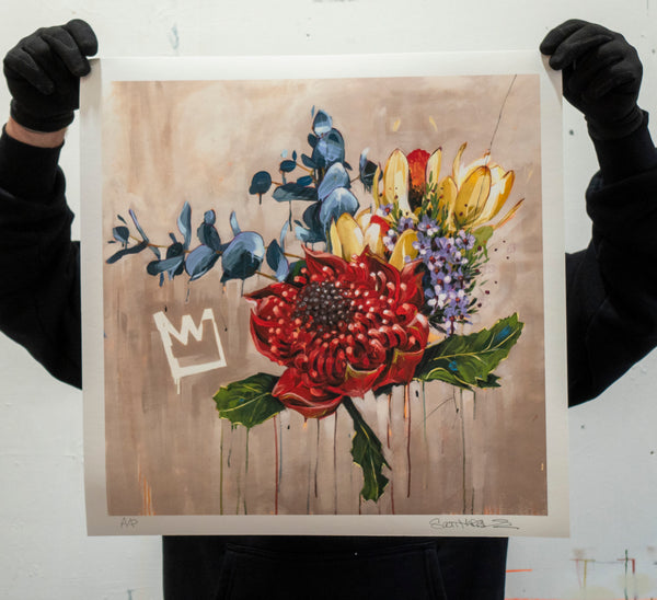 Waratah Bouquet on Umber - Giclee print edition