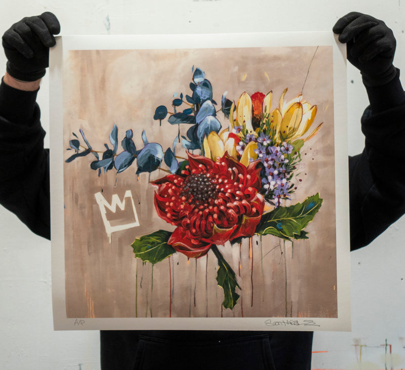 Waratah Bouquet on Umber - Giclee print edition