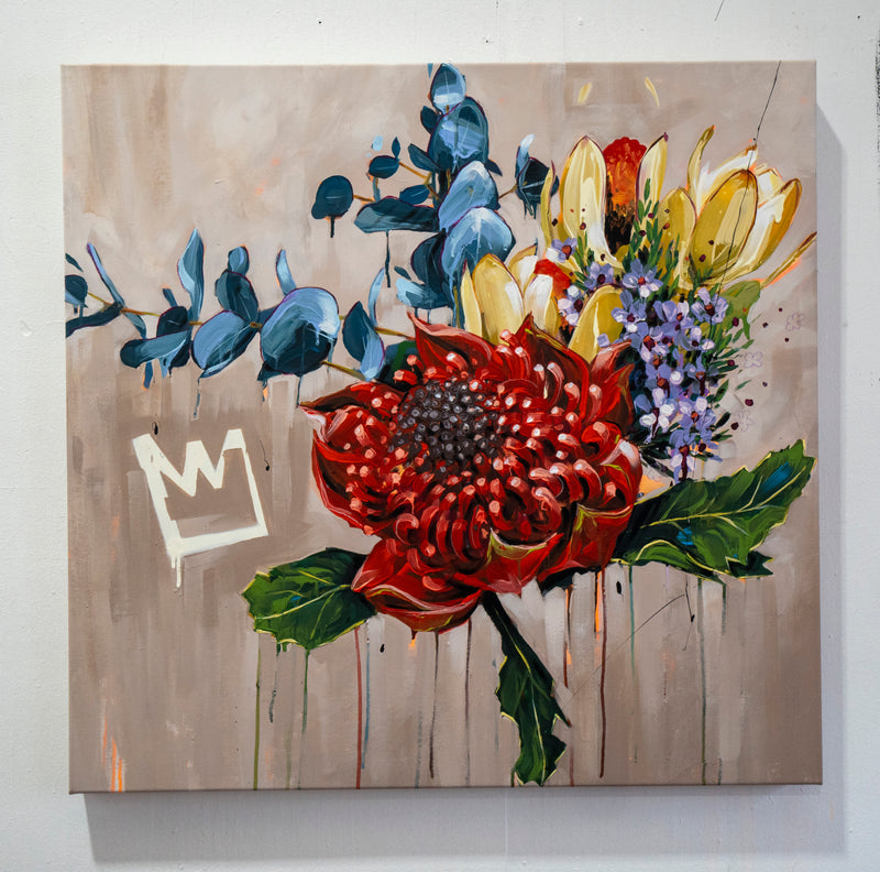 Waratah bouquet on umber